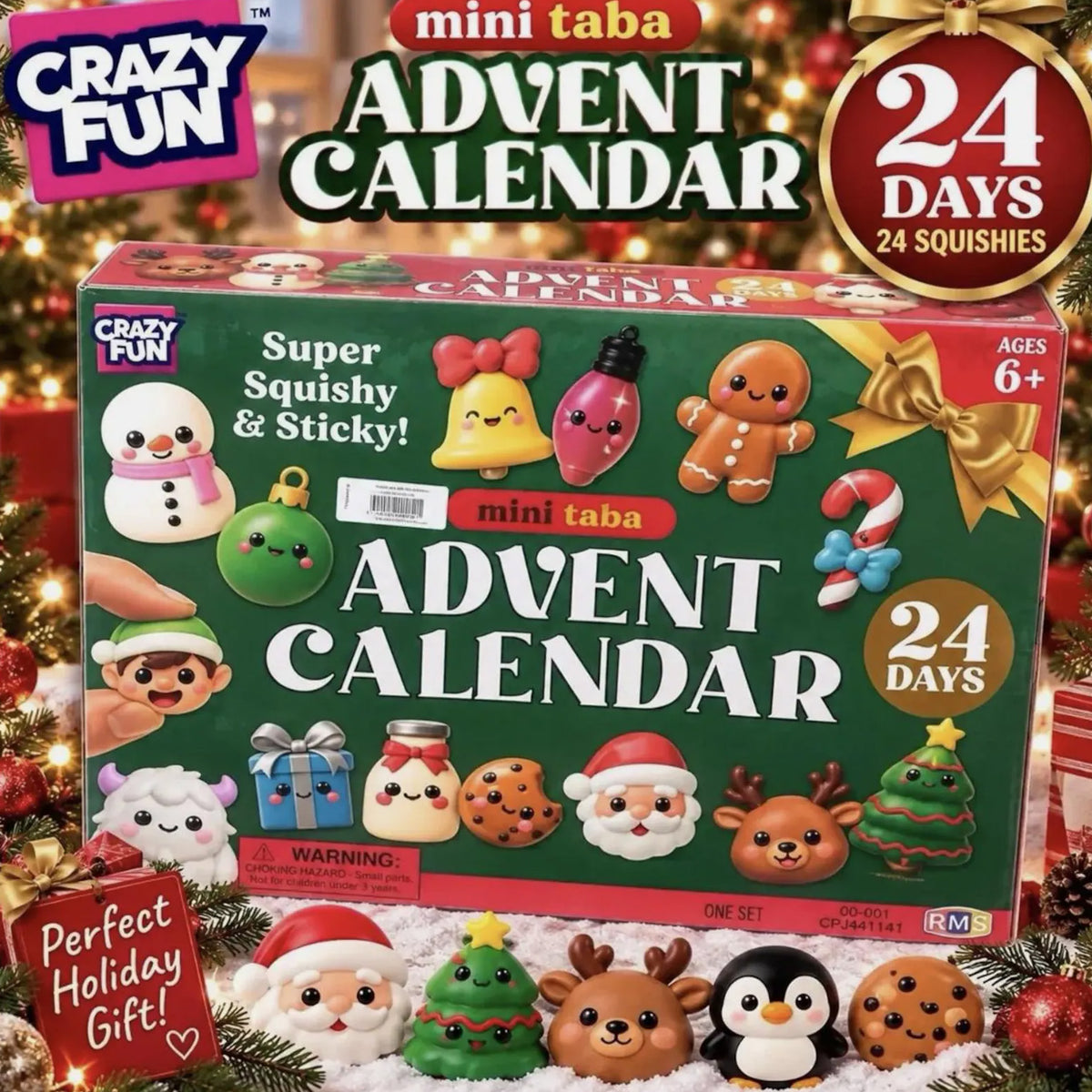 Crazy Fun Mini Taba Christmas Advent Calendar, 24 Days Squishy Toys, Holiday Countdown Gift for Kids 686718 WFD