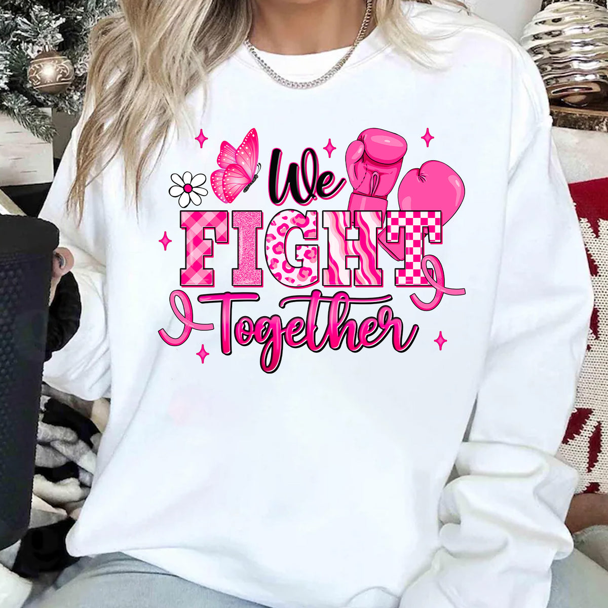 October We Wear Pink Shirt, Breast Cancer Awareness Boxing Gloves T-Shirt, We Fight Together Tee, Pink Out  683314-6