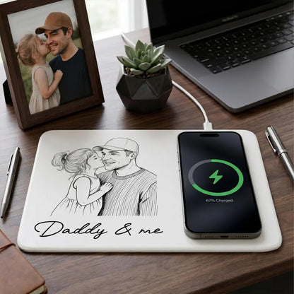 Personalized Photo Sketch Wireless Charger Pad for Dad, Custom Father’s Day Gift, Desk Decor 685134