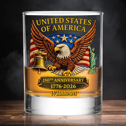 Custom Name USA 250 Years Anniversary Glass | Patriotic Eagle Bell 1776–2026 Whiskey Glass Beer Glass 684263
