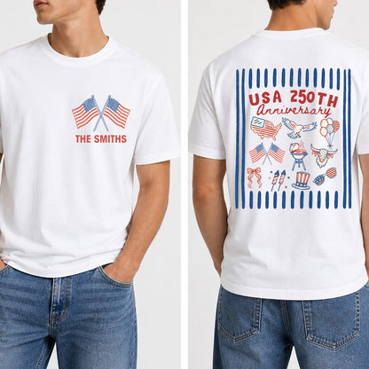 Personalized 250 Years USA Anniversary Pocket & Back Shirt, Custom Name 4th of July Matching Tee 685394