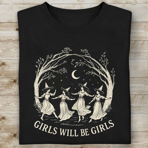 Vintage Girls Will Be Girls Witch Shirt, Witchy Vibes Halloween Tee, Cottagecore Witch Graphic Shirt 685642