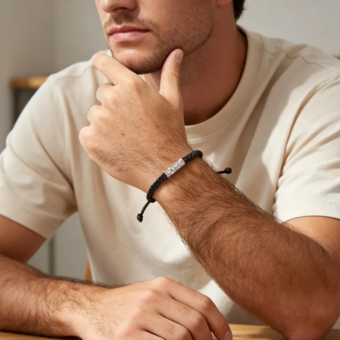 Personalized Men's Woven Leather Bracelet, Custom Name Adjustable Bracelet, Gift for Dad Husband Boyfriend 685966 WFD