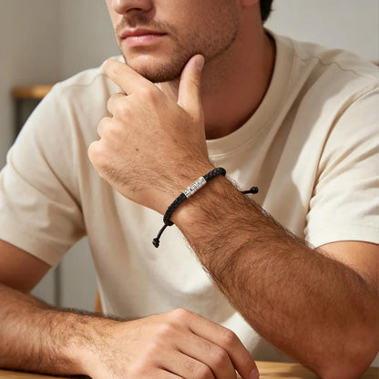 Personalized Men's Woven Leather Bracelet, Custom Name Adjustable Bracelet, Gift for Dad Husband Boyfriend 685966 WFD