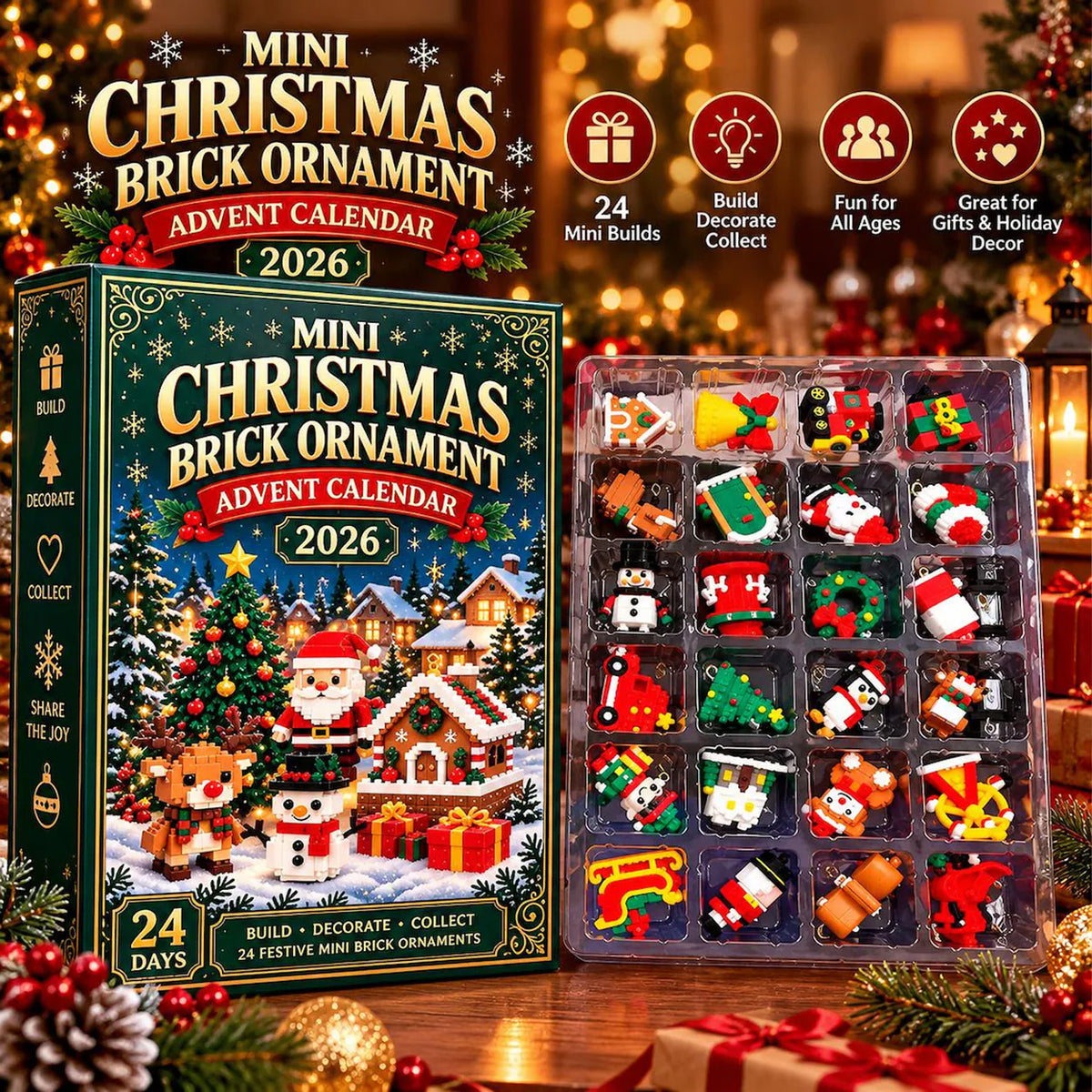 24-Day Christmas Brick Advent Calendar 2026, Mini Buildable Christmas Ornaments, Kids Holiday Countdown Gift 686801 WFD