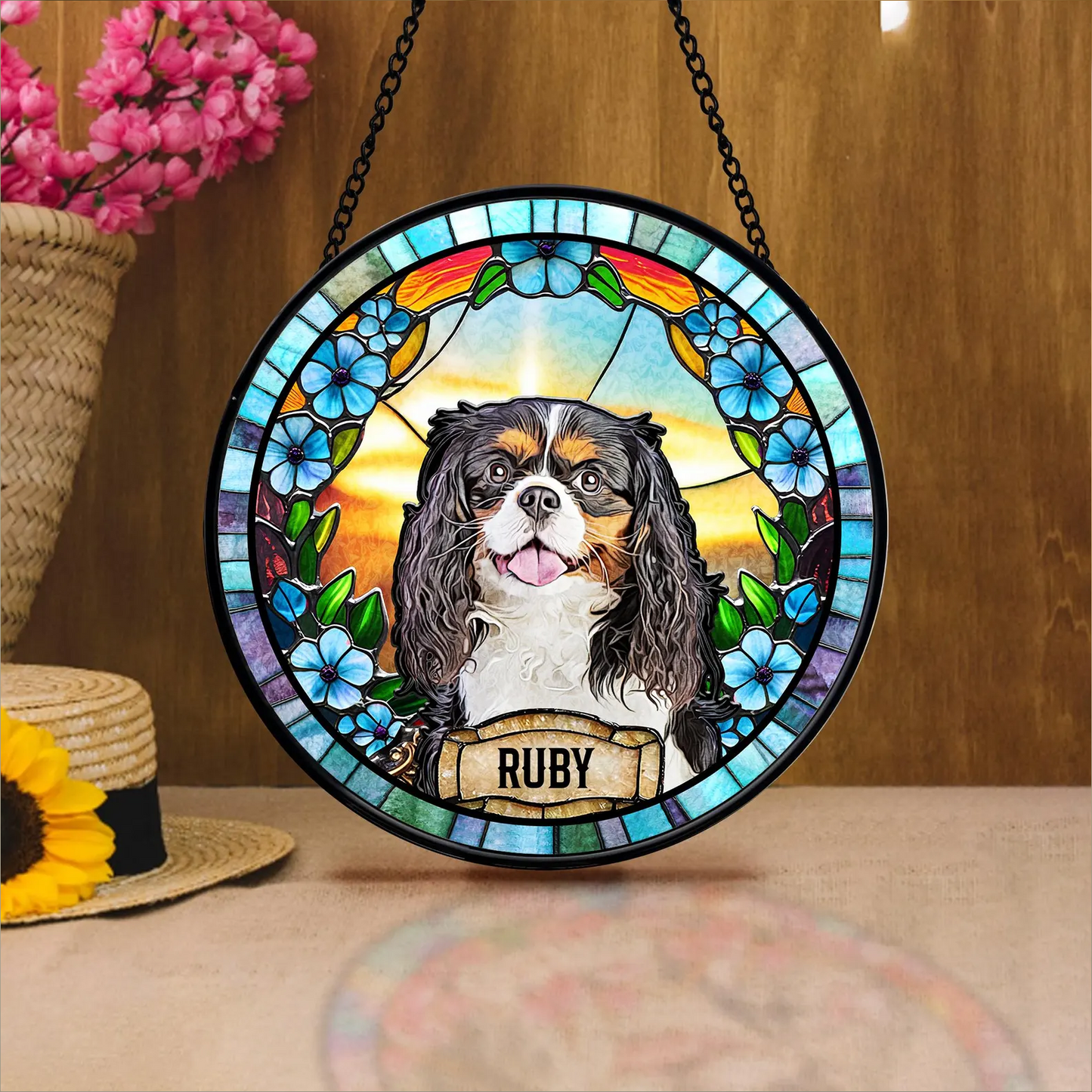 Personalized Dog Portrait Stained Glass Suncatcher, Custom Pet Memorial Suncatcher, Gift for Dog Lovers 685466 WFD