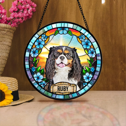 Personalized Dog Portrait Stained Glass Suncatcher, Custom Pet Memorial Suncatcher, Gift for Dog Lovers 685466 WFD