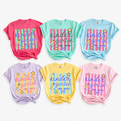 Personalized Kindergarten Teacher Shirt, Custom Teacher Name Tee, Retro Back to School Team Shirt 685365 WFD