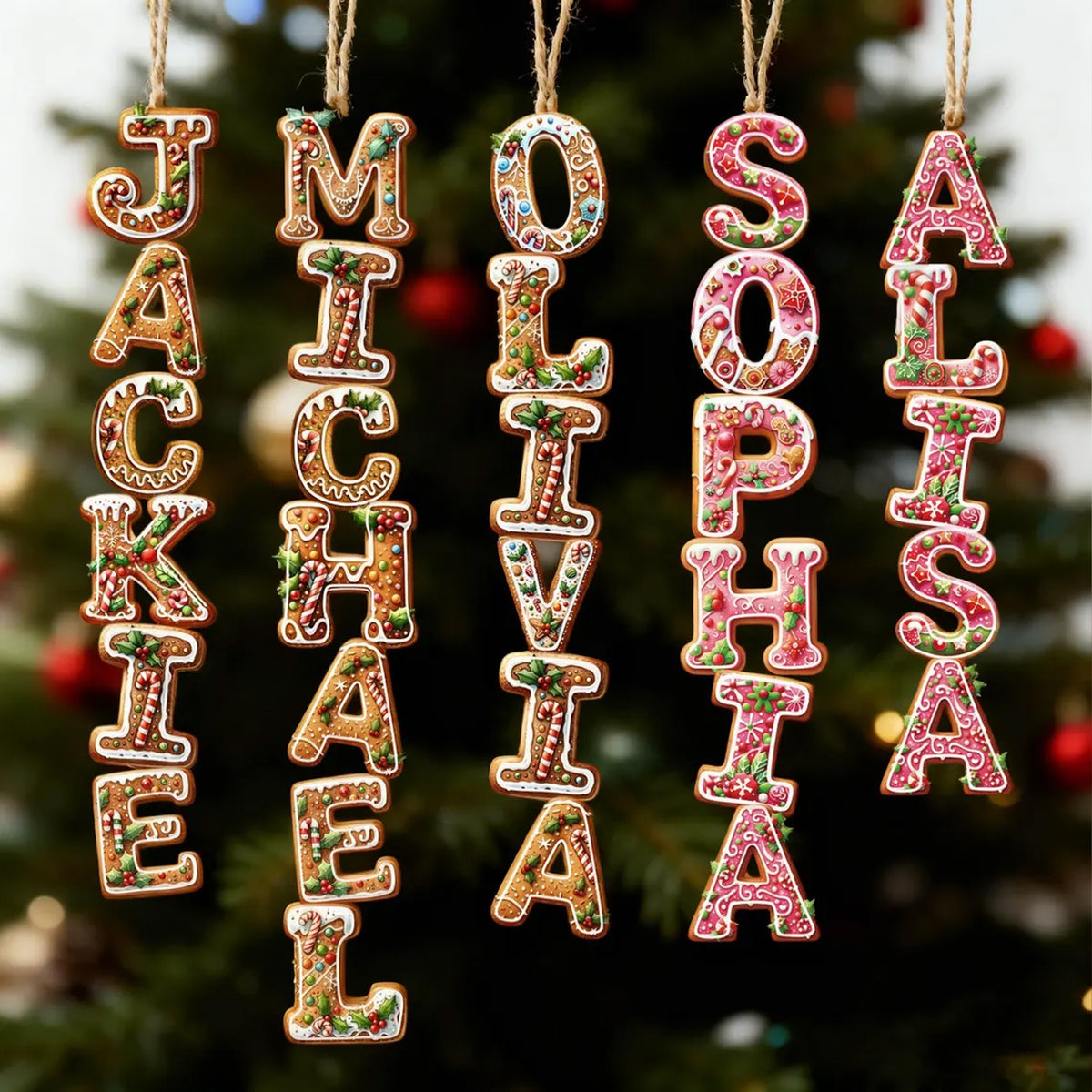 Personalized Gingerbread Name Wooden Ornament, Custom Name Initial Christmas Ornament Gift 686287 WFD