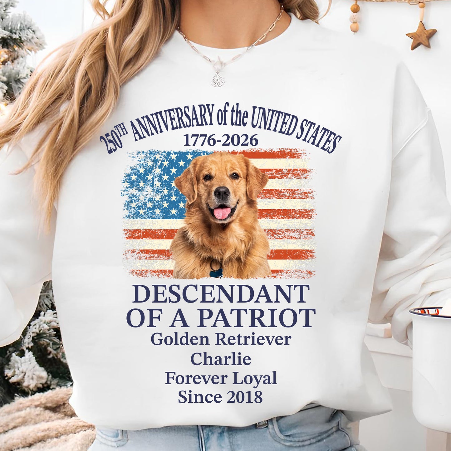 Custom Photo Dog 250 Years Anniversary Shirt | Personalized Descendant of a Patriot Sweatshirt | Patriotic Tee 684415