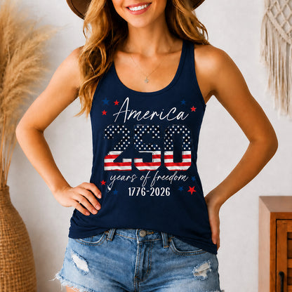 250 Years of Freedom Racerback Tank Top, Patriotic America 1776-2026 USA Tank Shirt 685163 WFD