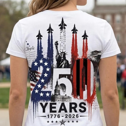 USA 250 Years Anniversary Backside Shirt, Patriotic Jet Fighter Tee, 1776-2026 4th of July Shirt 685156 WFD