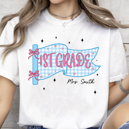 Personalized Teacher Grade Shirt, Custom Grade Level & Name Tee, Pennant Flag Back to School Teacher Gift 685696
