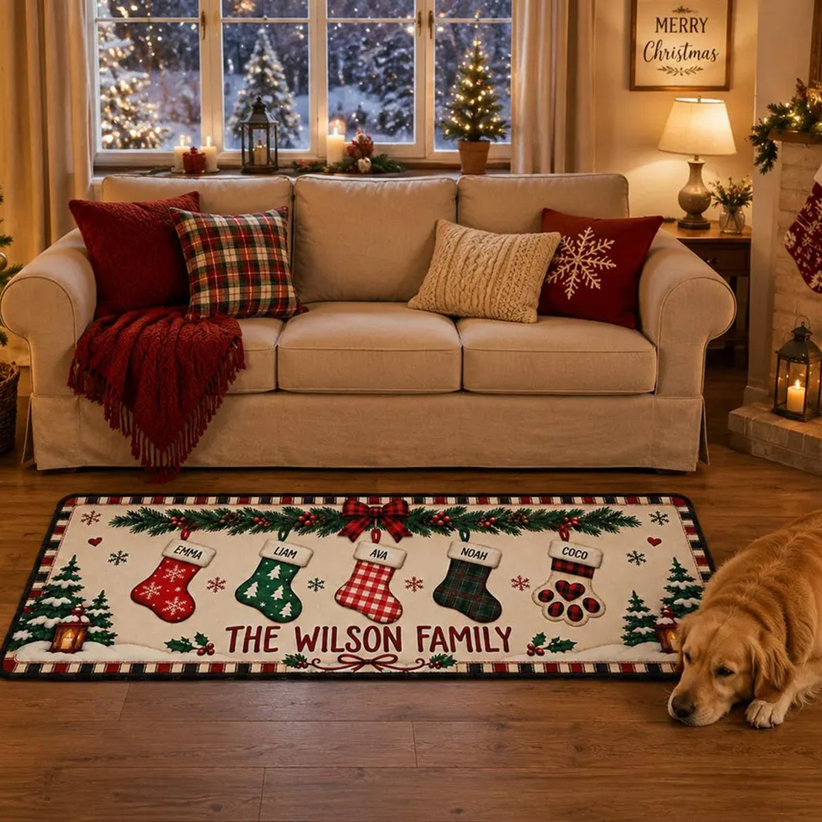 Personalized Christmas Family Runner Rug, Custom Name Stocking Holiday Rug, Christmas Home Decor 686477 WFD