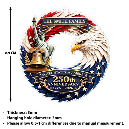 Personalized USA 250th Anniversary Acrylic Ornament, Custom Family Name Patriotic Eagle Ornament 1776-2026 685874
