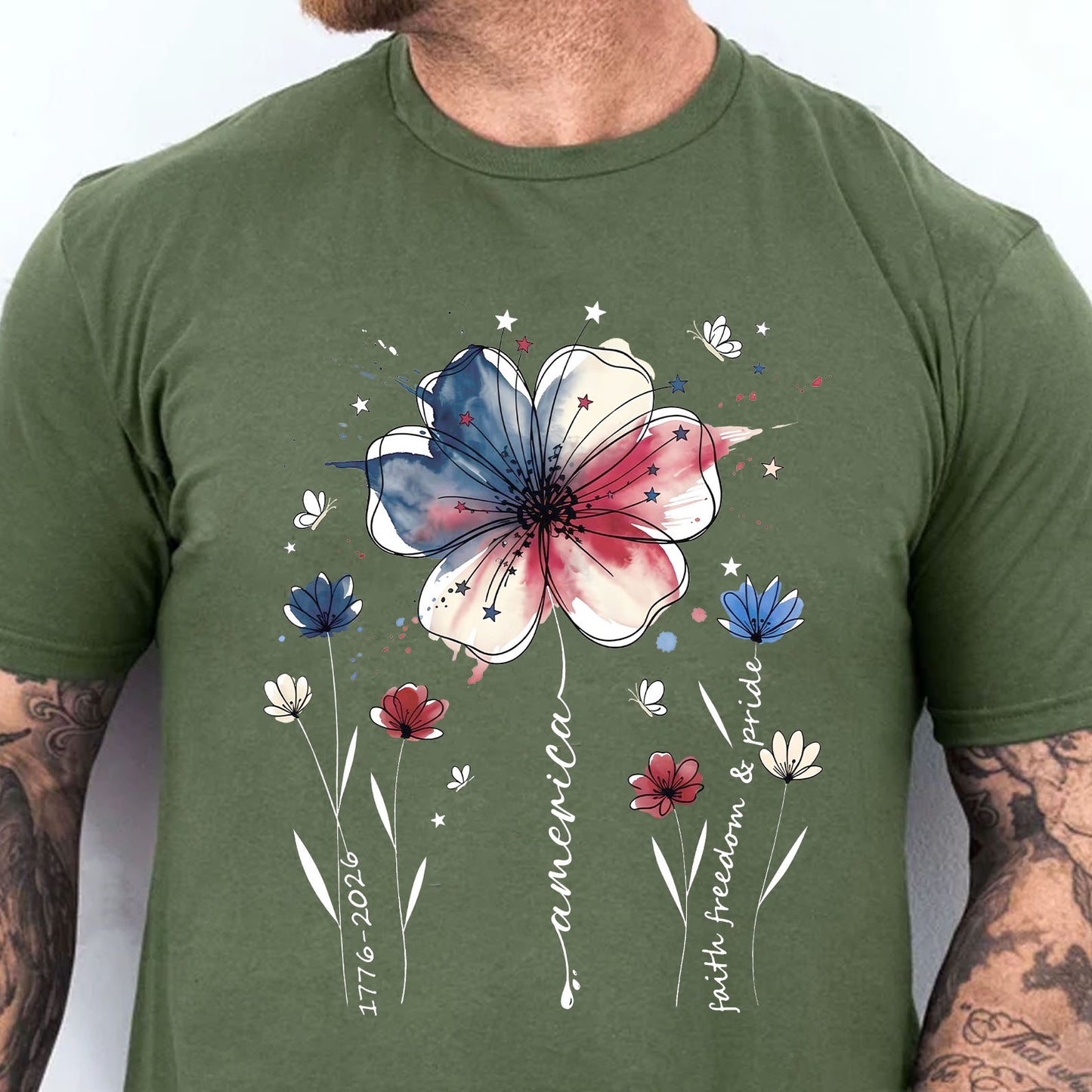 USA 250 Years Anniversary Floral Shirt, 1776–2026 Patriotic Wildflower T-Shirt, Freedom 4th of July Dark Tee 684940