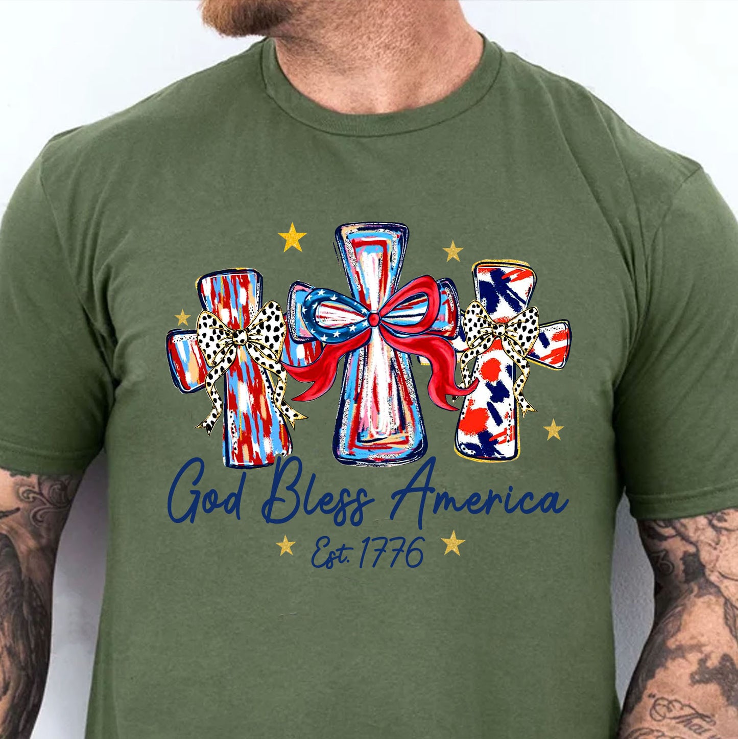 250 Years God Bless America Est 1776 Shirt, Patriotic Cross USA Tee, 4th of July Gift 684848