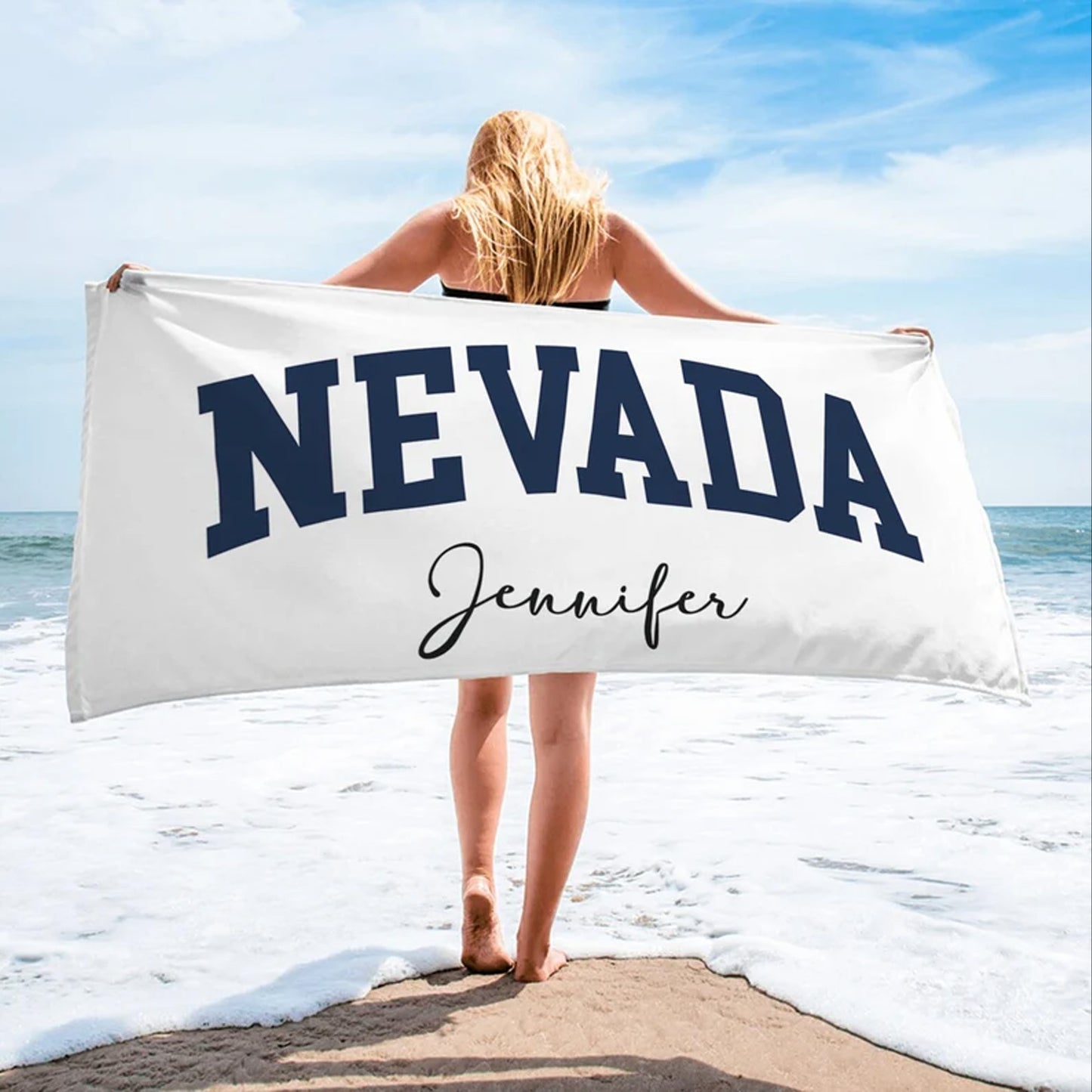 Custom College Beach Towel, Personalized Name School Spirit Towel, Graduation Gift for Students 684829