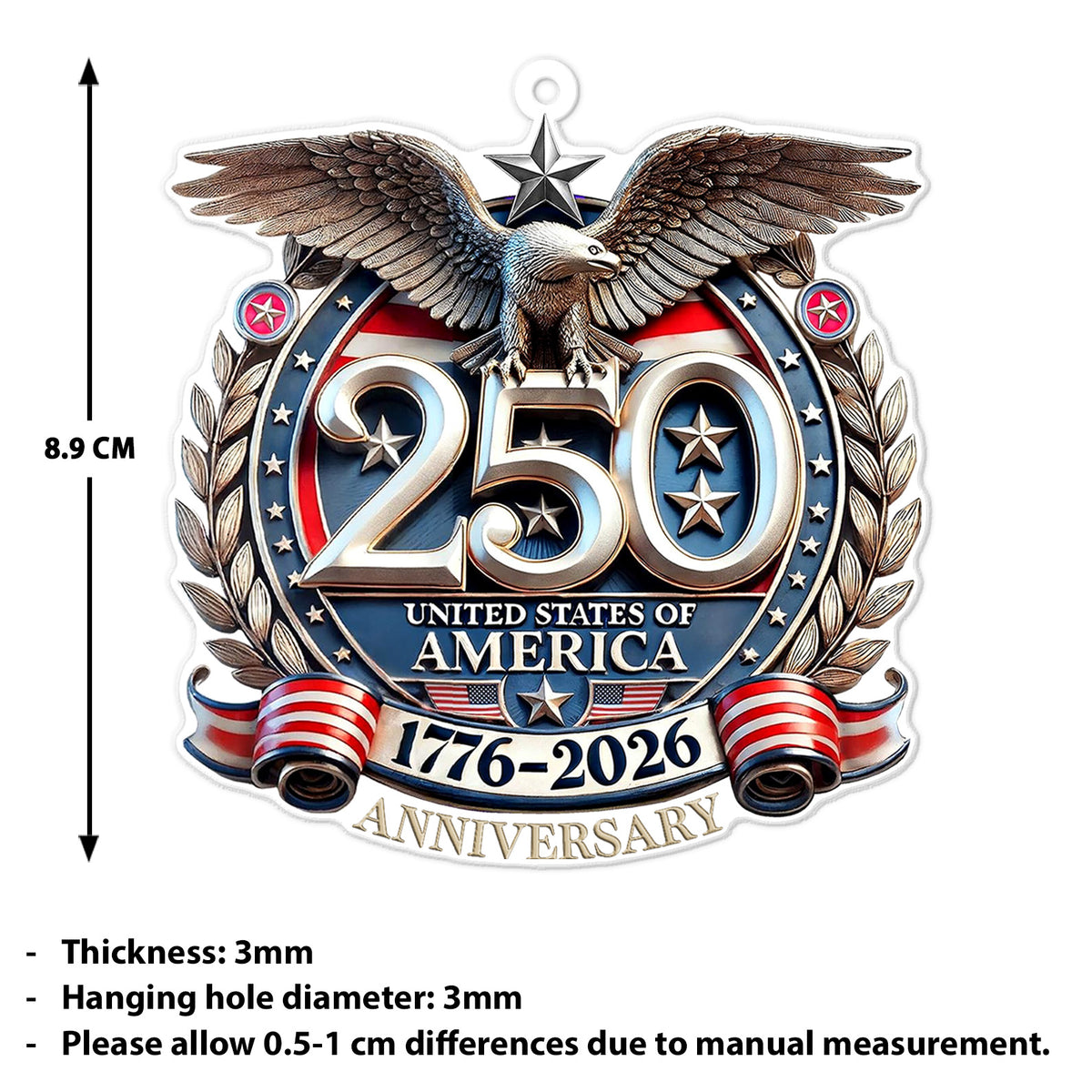 USA 250 Years Anniversary Acrylic Ornament, 1776-2026 Patriotic Eagle Christmas Ornament 685987