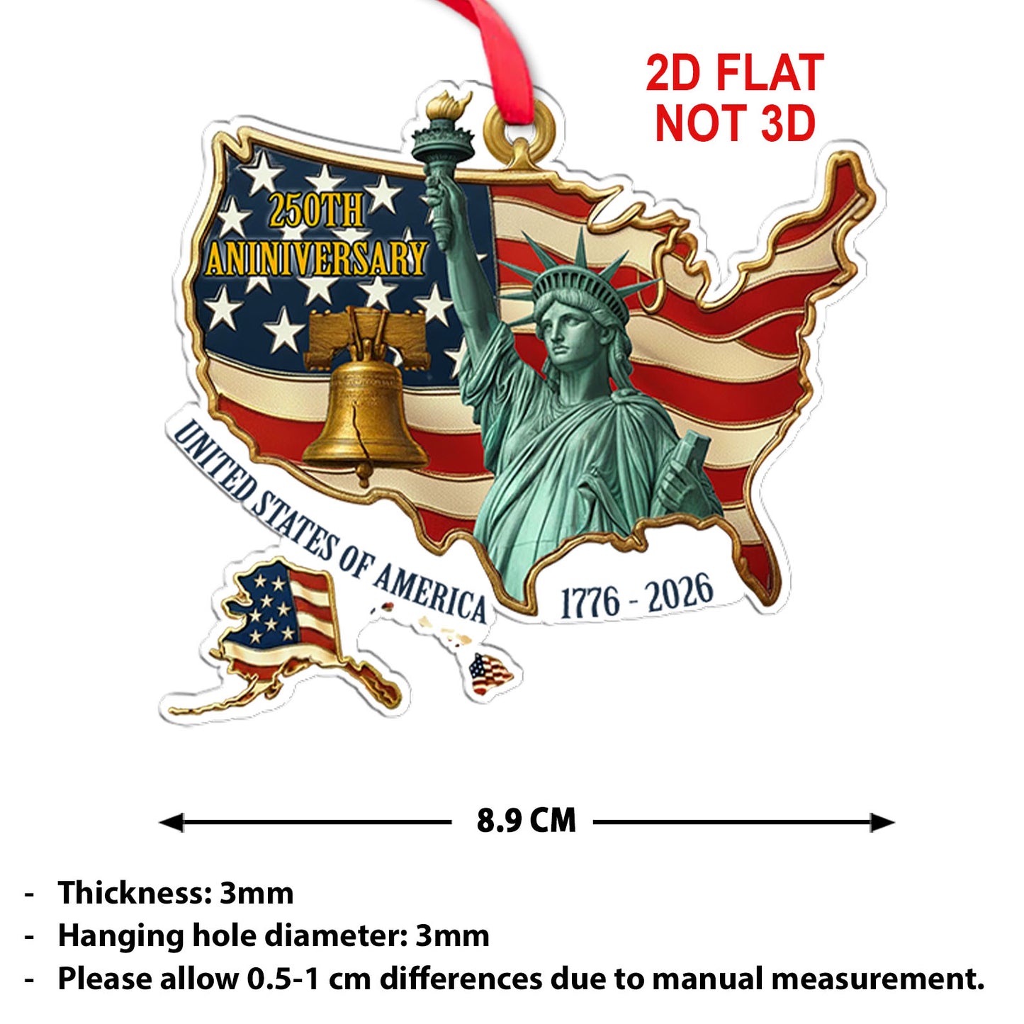 United States 250 Years Anniversary Acrylic Ornament | Patriotic 1776–2026 Christmas Ornament 683490