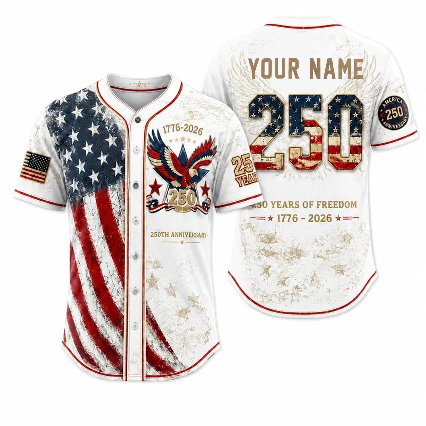 Personalized USA 250 Years of Freedom Baseball Jersey, Custom Name 1776-2026 Patriotic Eagle Shirt 685413 WFD