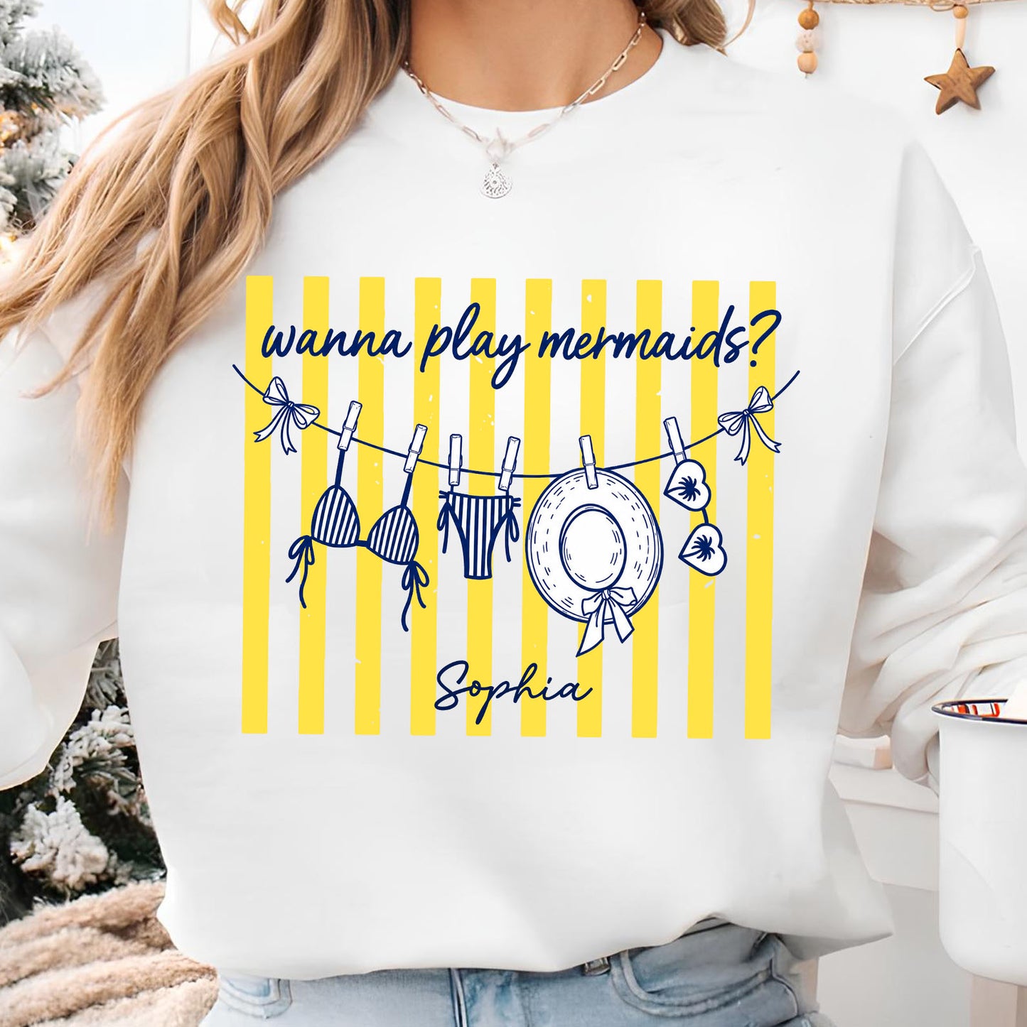 Personalized Wanna Play Mermaids Shirt, Custom Summer Beach Vacation Tee, Mermaid Girls Trip T-Shirt 685521