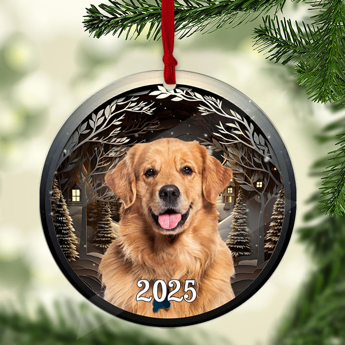 Christmas Night Dog Photo 2D Flat Acrylic Ornament, Custom Personalized Dog Cat Photo Upload Christmas Ornament 683478