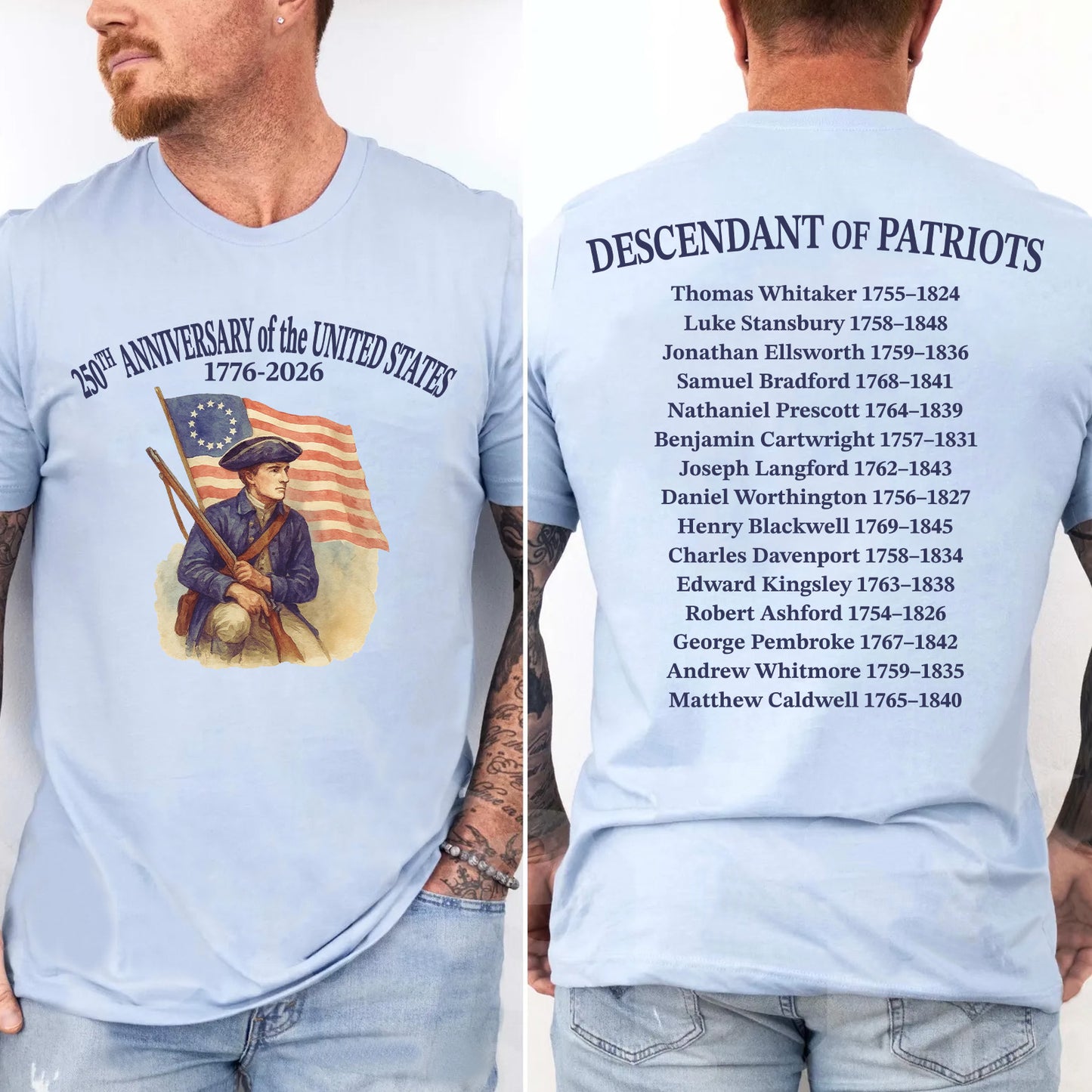 Descendant of Patriots Front & Back Shirt | Custom Name 250 Years Anniversary Shirt | Patriotic 1776–2026 Tee 684669