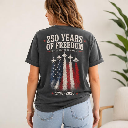 250 Years of Freedom USA Pocket & Back Shirt, Patriotic 1776-2026 Fighter Jet Tee, 4th Of July T-Shirt 685162 WFD
