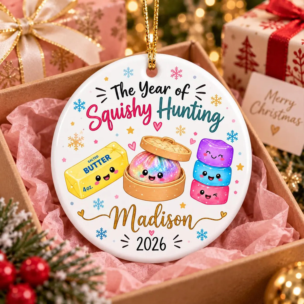 Personalized Squishy Ceramic Ornament 2026, Custom Kids Name Year of Squishy Hunting Christmas Gift 686440 WFD