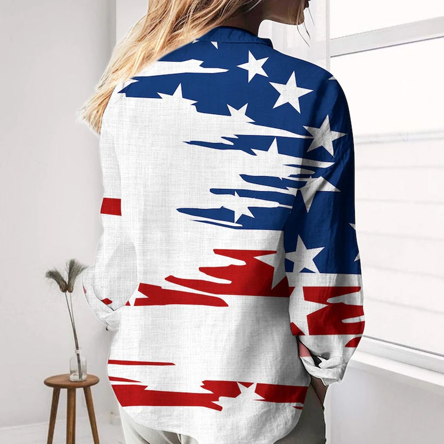 Retro 250 Years American Flag Blouse Shirt, Patriotic 1776 Women Top, Red White Blue 4th of July Shirt 685252 WFD