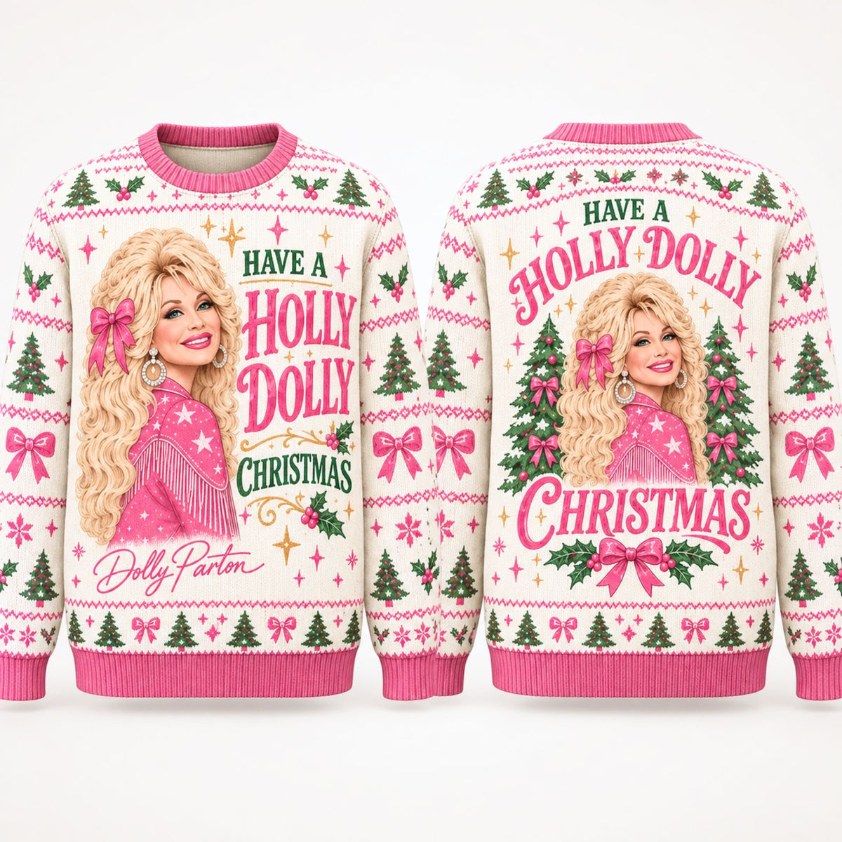 Have A Holly Dolly Christmas Ugly Sweater, Dolly Parton Christmas AOP Sweater, Pink Country Music Gift 686301 WFD