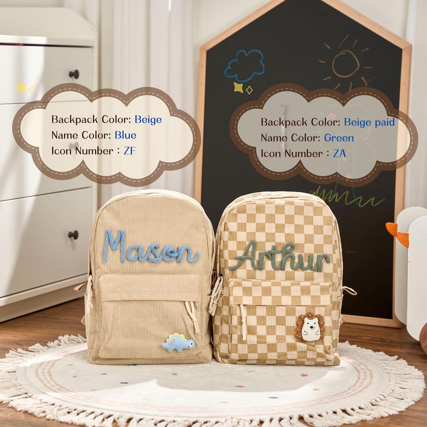 Personalized Corduroy Kids Backpack, Custom Name Toddler Preschool School Bag, Back to School Gift 685464 WFD