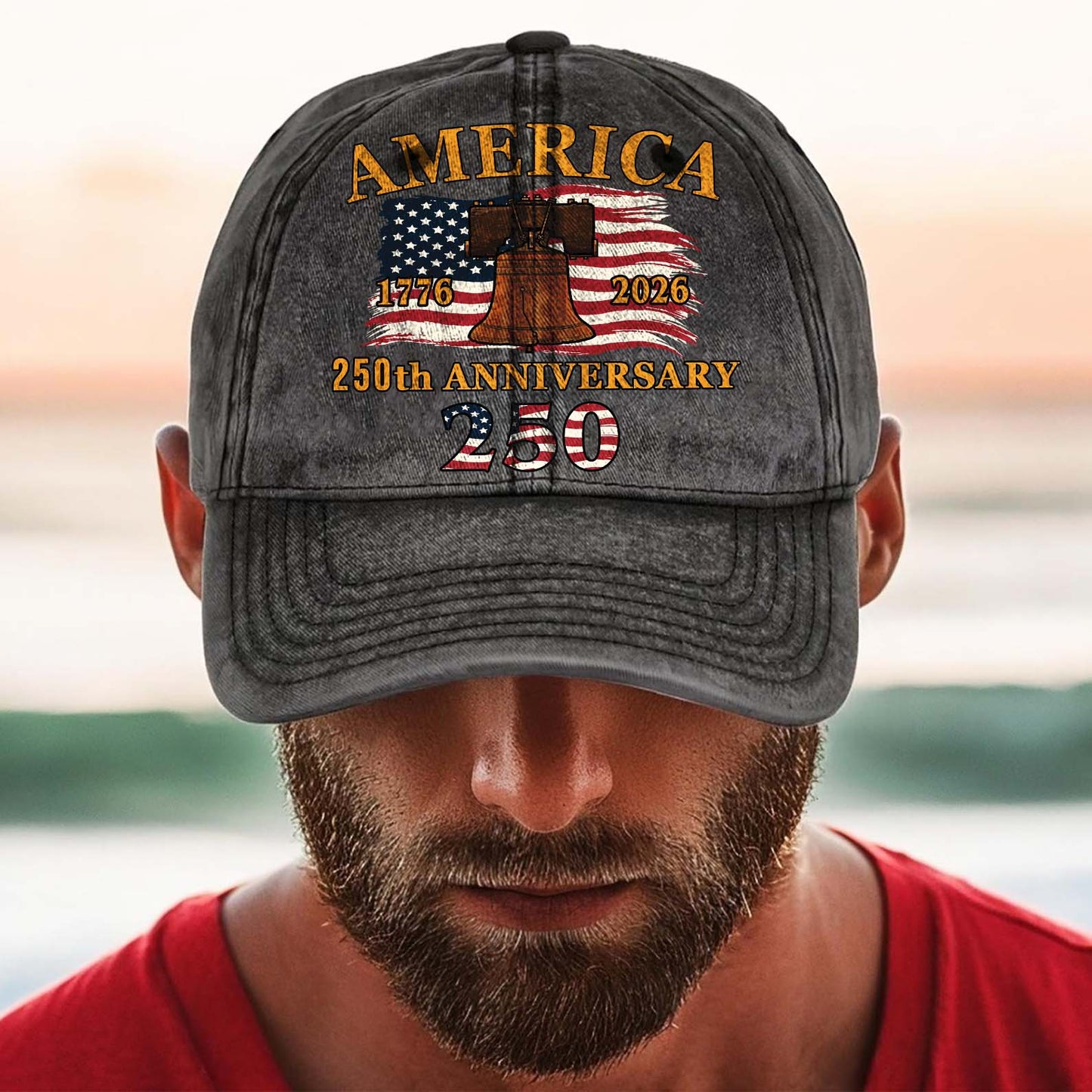250 Years of America 1776–2026 Vintage Washed Denim Baseball Cap | Patriotic Anniversary 4th of July Hat 683640