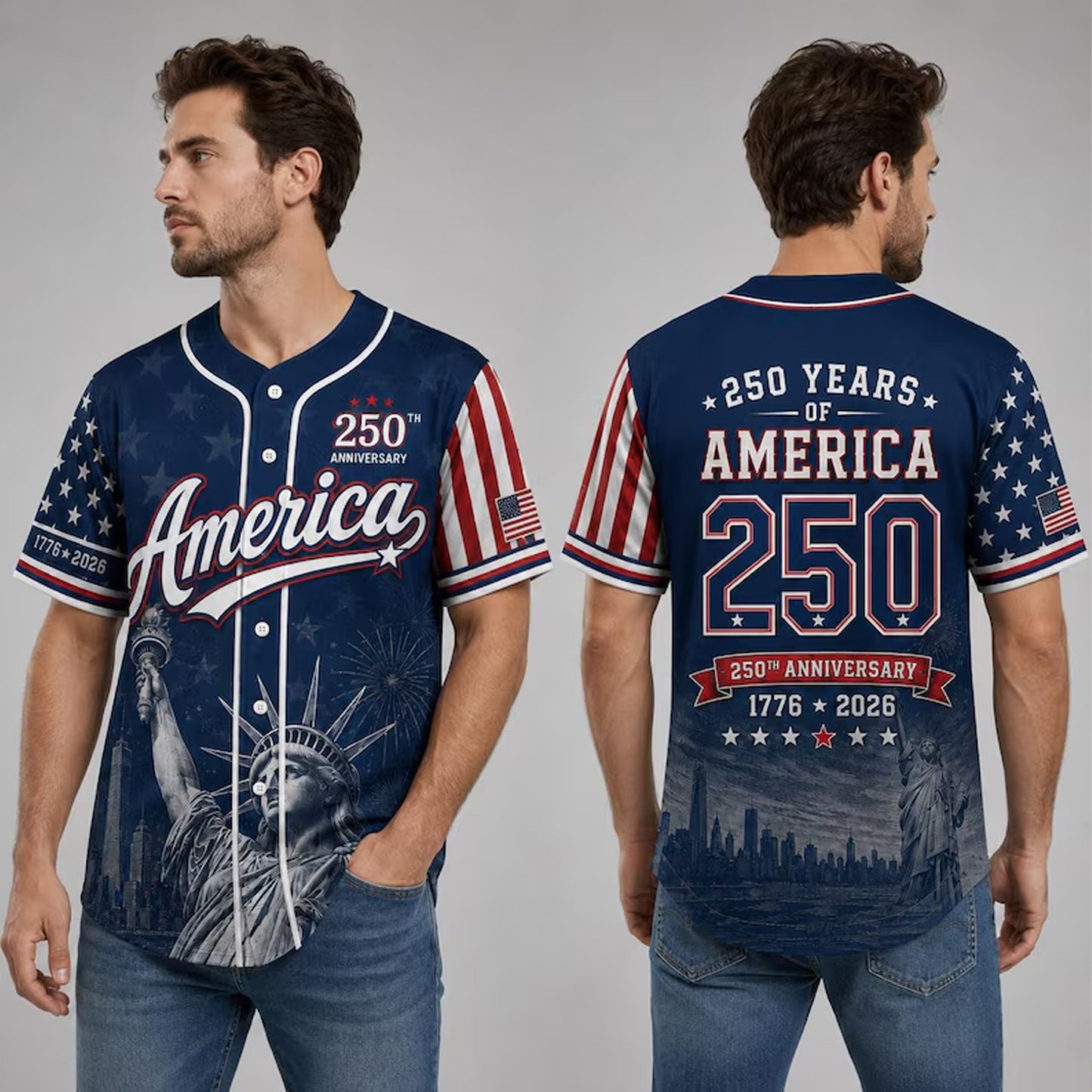 USA 250 Years Anniversary Baseball Jersey, America 1776-2026 Patriotic Shirt, Statue of Liberty 4th of July Shirt 685248 WFD
