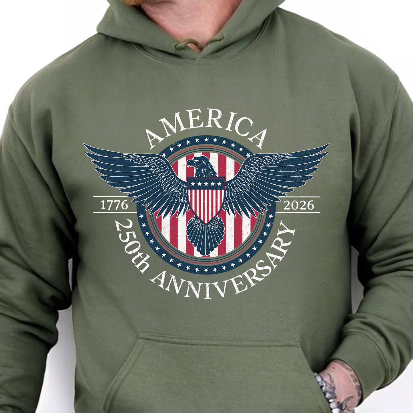 250 Years Anniversary Shirt, 1776–2026 Eagle Badge Patriotic T-Shirt, Vintage Fourth of July Shirt 684081