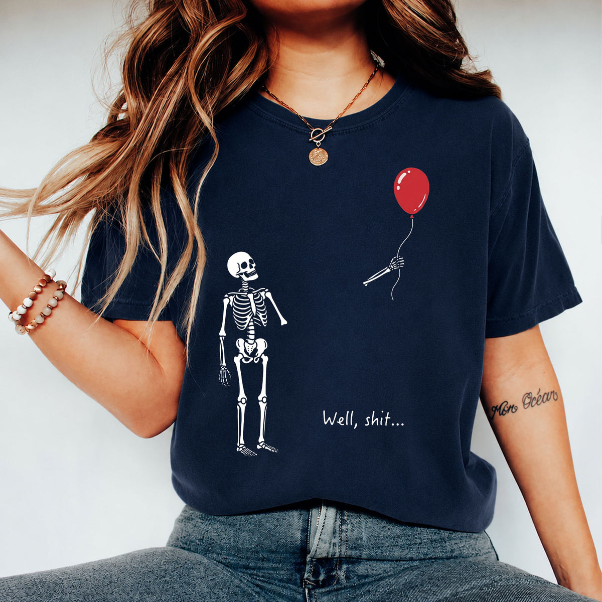 Skeleton Lost Balloon Shirt, Well Shit Funny Skeleton T-Shirt, Humor Halloween Tee, Spooky Gift 685990