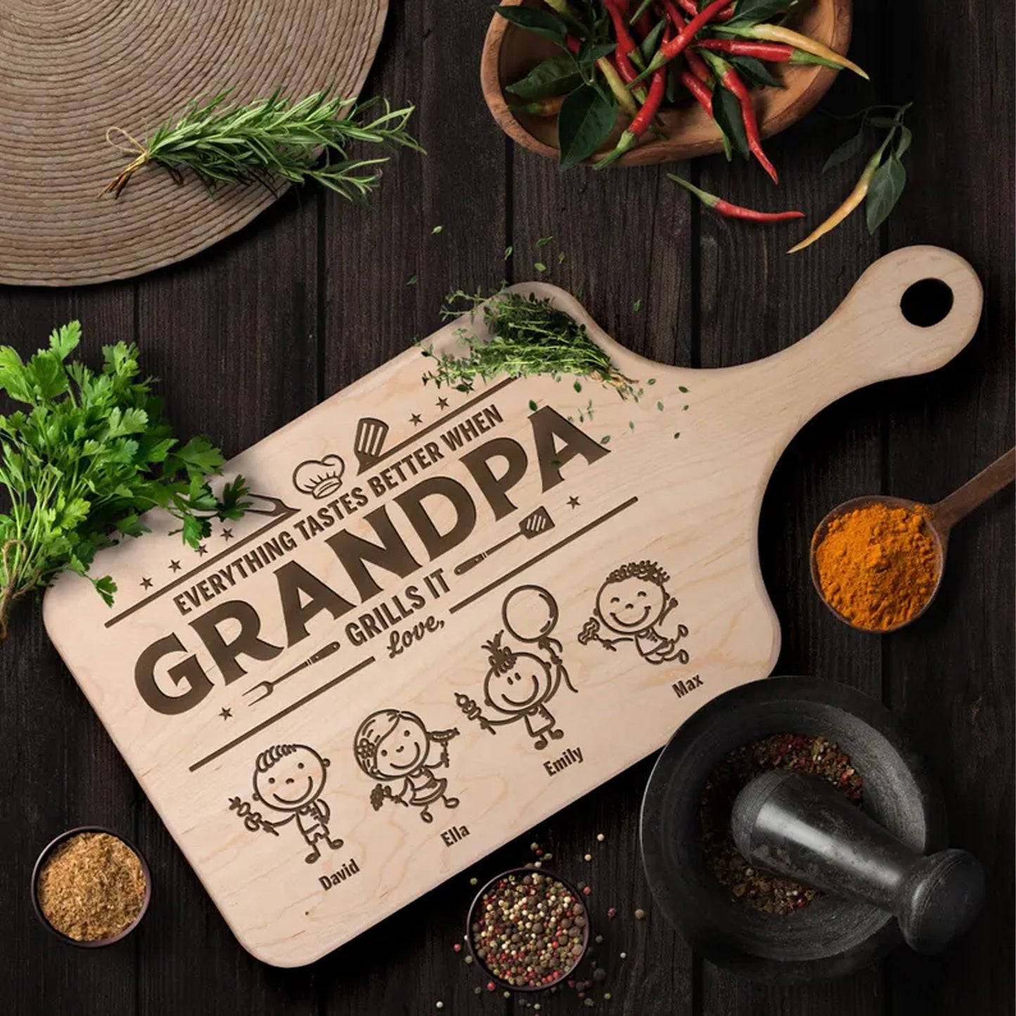 Personalized Dad Grandpa BBQ Paddle Board, Custom Name Grilling Cutting Board, Father’s Day Gift 685133