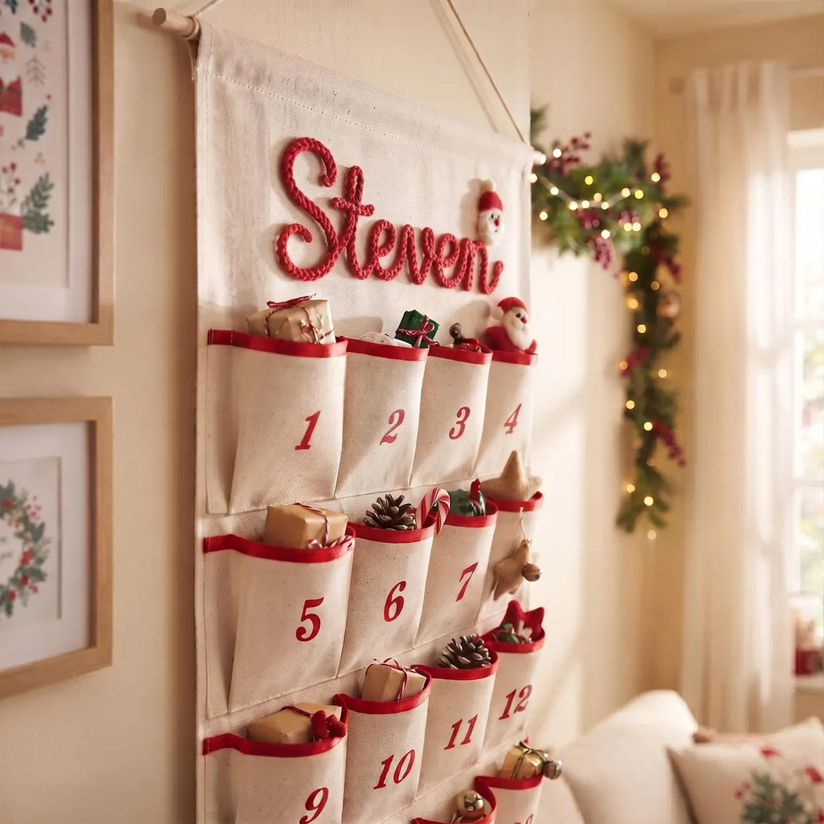 Personalized Christmas Advent Calendar, Custom Name Canvas Wall Hanging with 24 Pockets, Kids Gift 686711 WFD