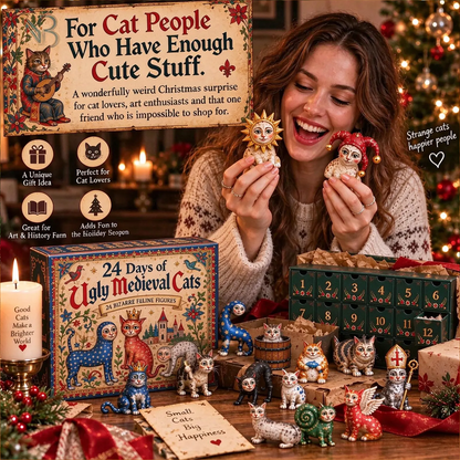 24 Days of Ugly Medieval Cats Advent Calendar, 24 Funny Cat Figurines, Gothic Christmas Countdown Gift 686982 WFD
