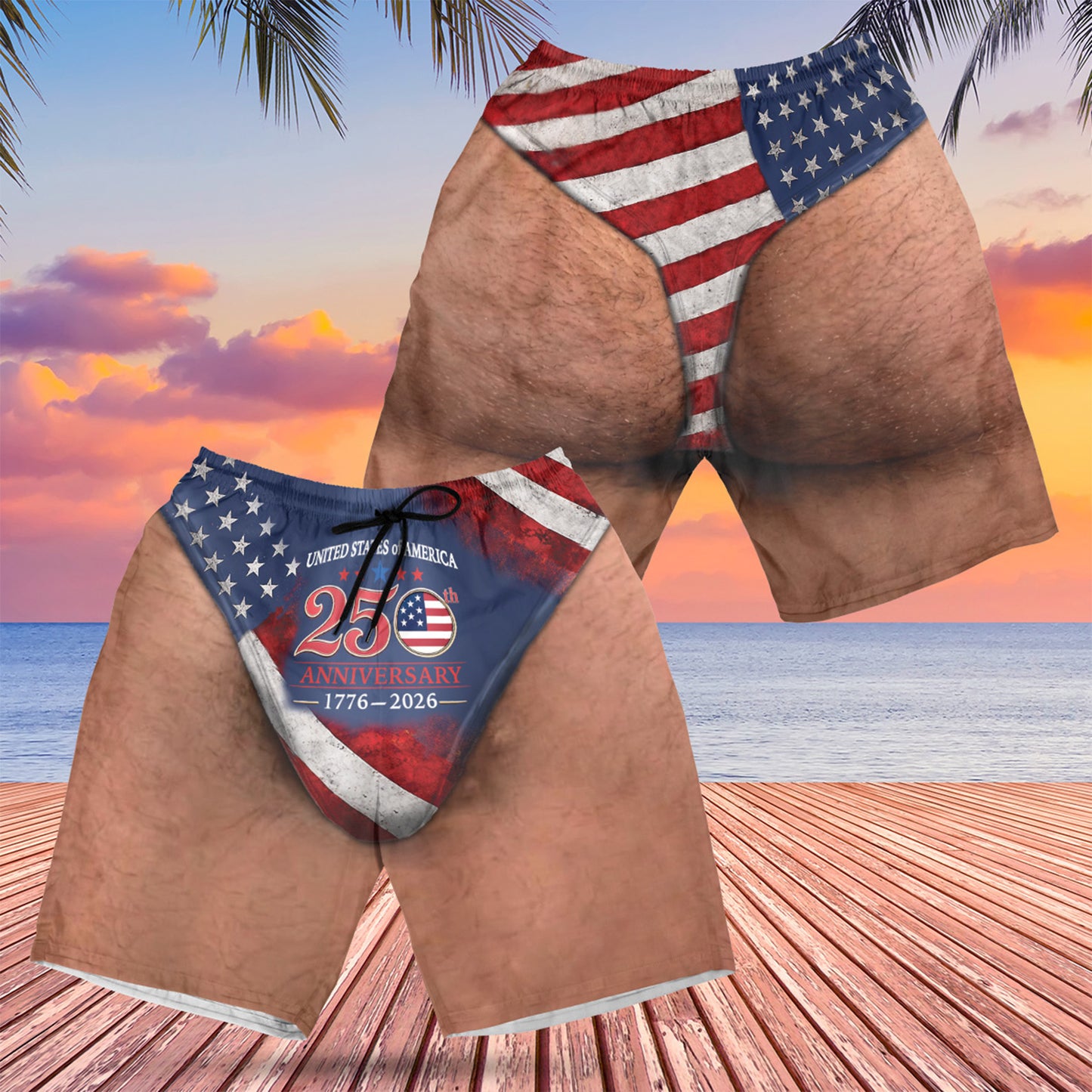 250 Years Patriotic Beach Shorts, USA Flag AOP Beach Shorts For Men, 4th Of July Independence Day Gift 685586