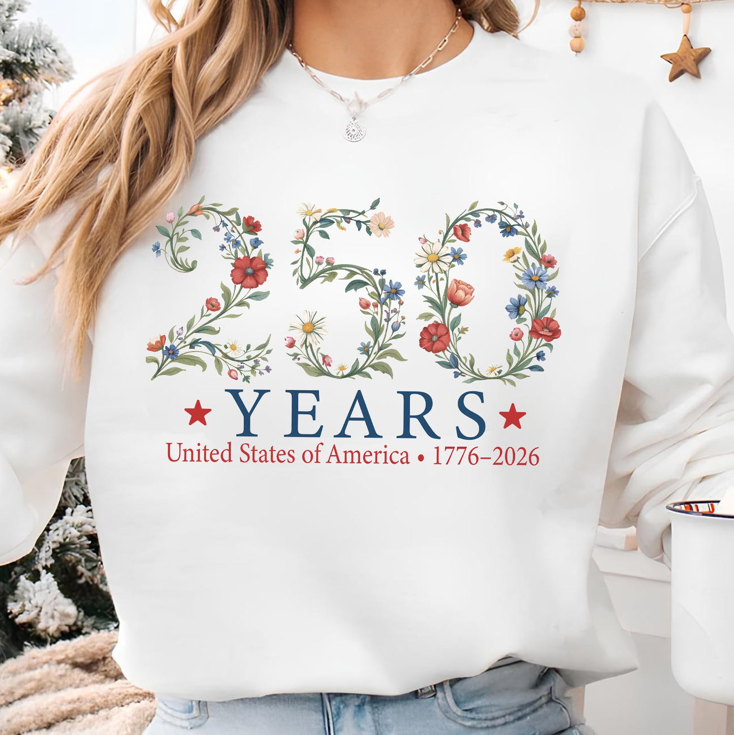 USA 250 Years Anniversary Floral T-Shirt, 1776–2026 Patriotic Botanical Shirt, American Freedom Tee 684915