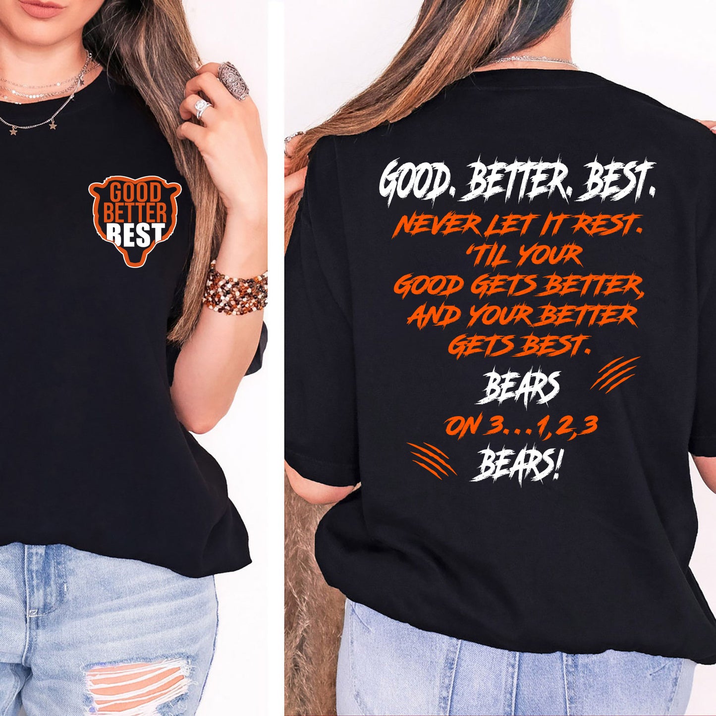 Chicago Football Good Better Best Dark Shirt, Bear Down Hoodie, Chicago Sports Pocket & Back Shirt 684147