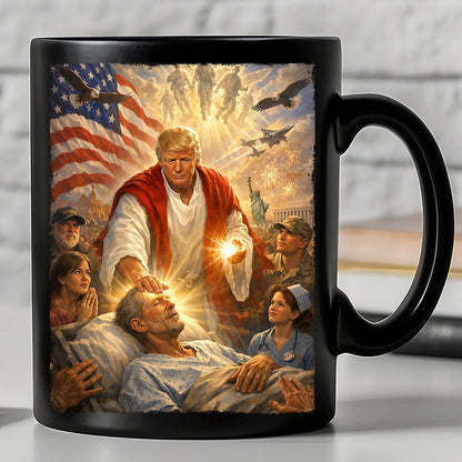 Trump as Jesus Black Mug, Donald Trump Patriotic Coffee Mug, US Flag Eagle Military Cup 684801 - GOP
