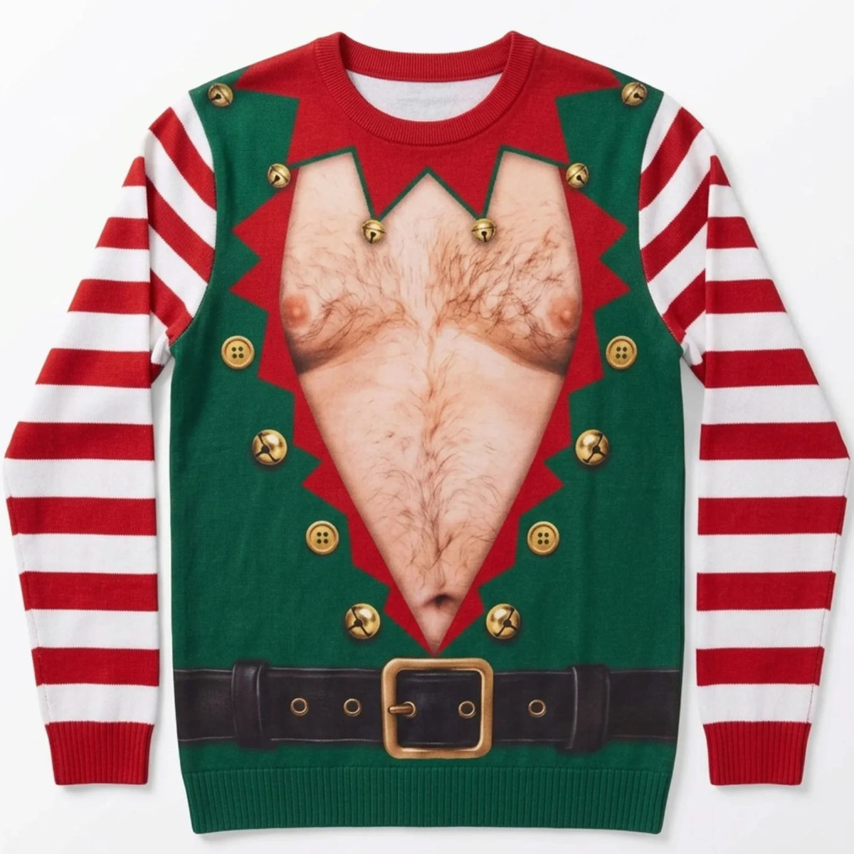 Funny Christmas Ugly Sweater for Men, Fake Chest Elf & Gingerbread All-Over Print Sweatshirt 686160 WFD