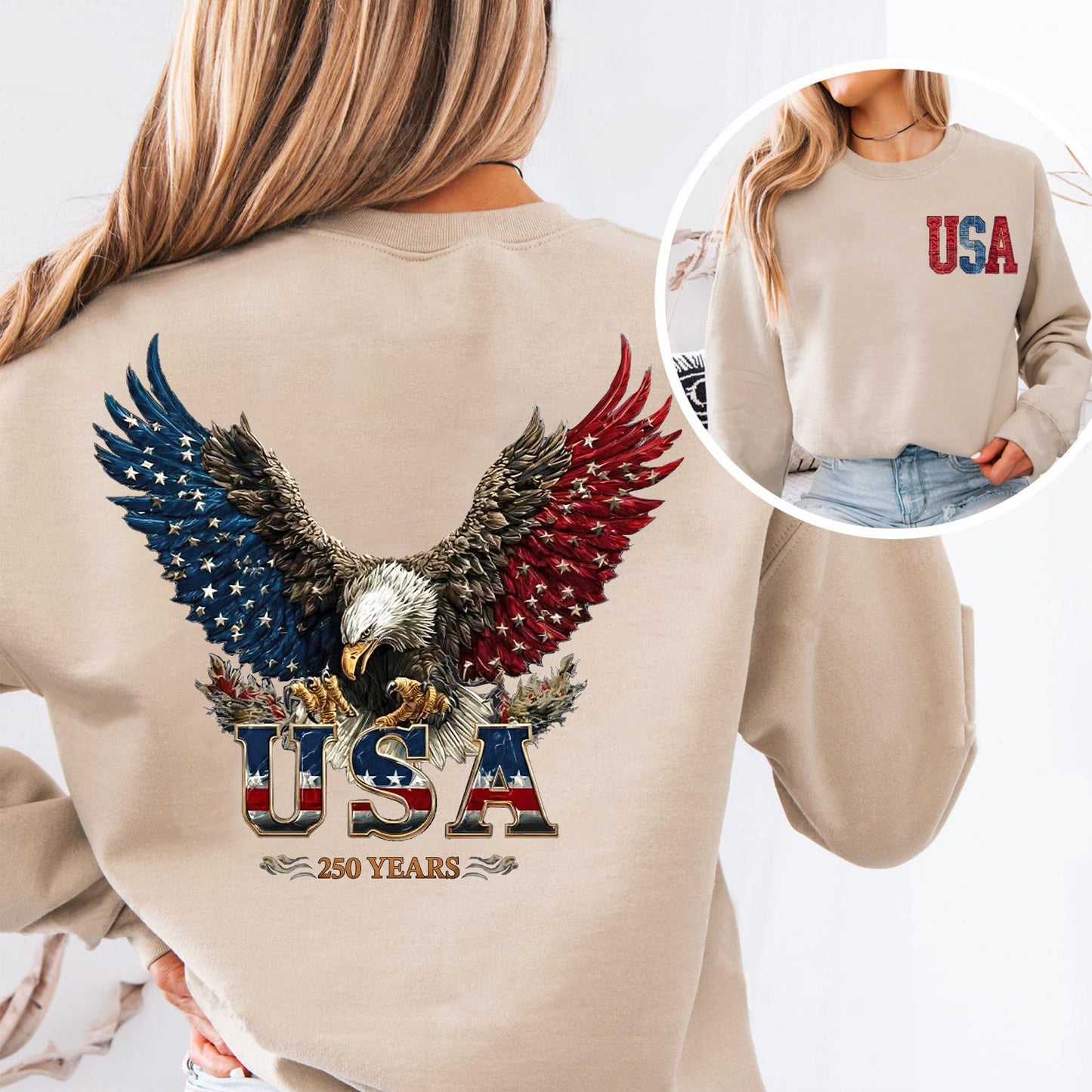 USA 250 Years Patriotic Bright Shirt | Eagle 4th of July Independence Day Pocket & Back Shirt 684511