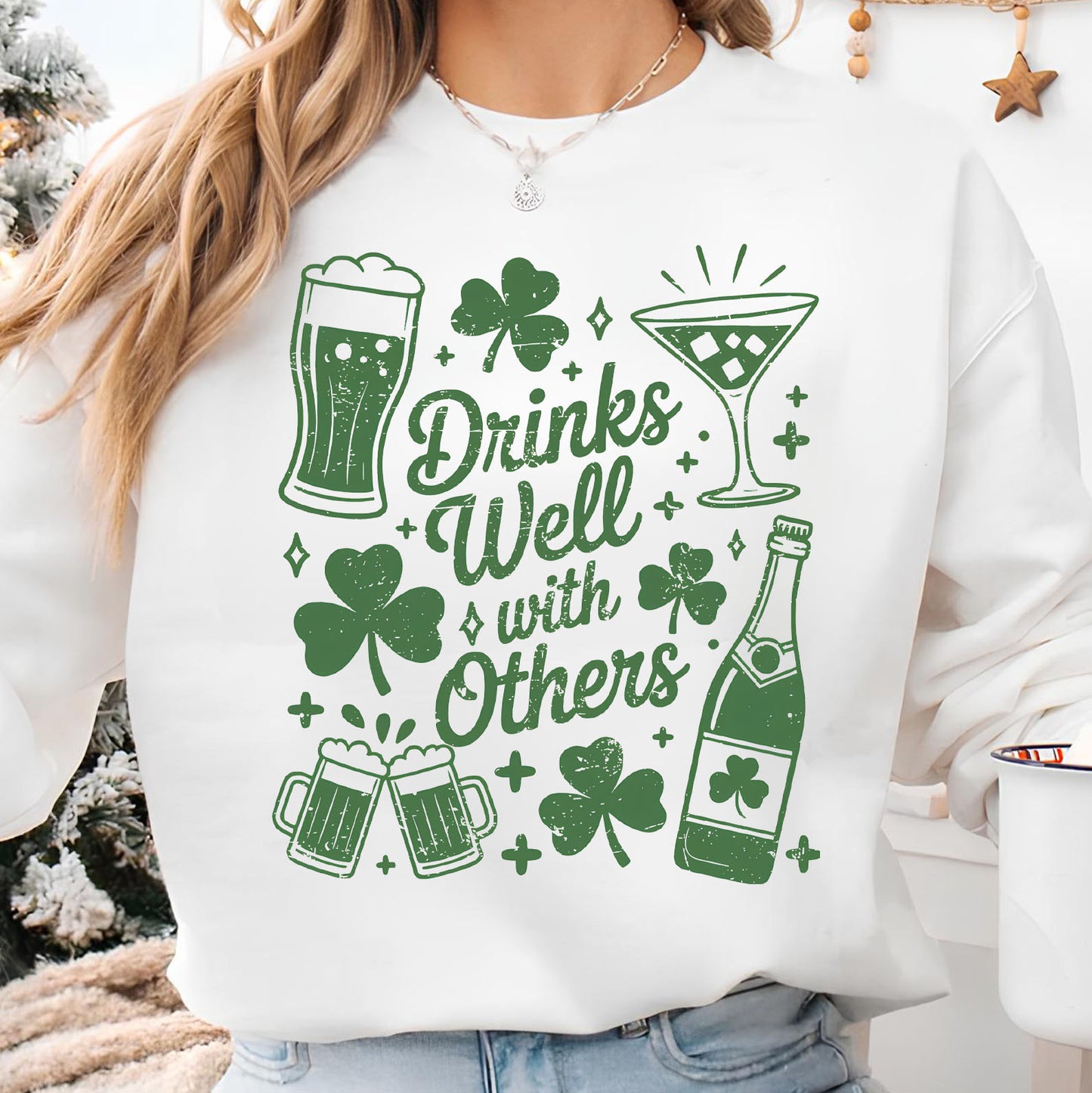 Drinks Well with Others St. Patrick’s Day Shirt | Funny Irish Clover Drinking Tee | Lucky Irish Party T-Shirt 684382