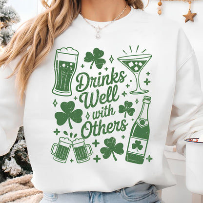 Drinks Well with Others St. Patrick’s Day Shirt | Funny Irish Clover Drinking Tee | Lucky Irish Party T-Shirt 684382