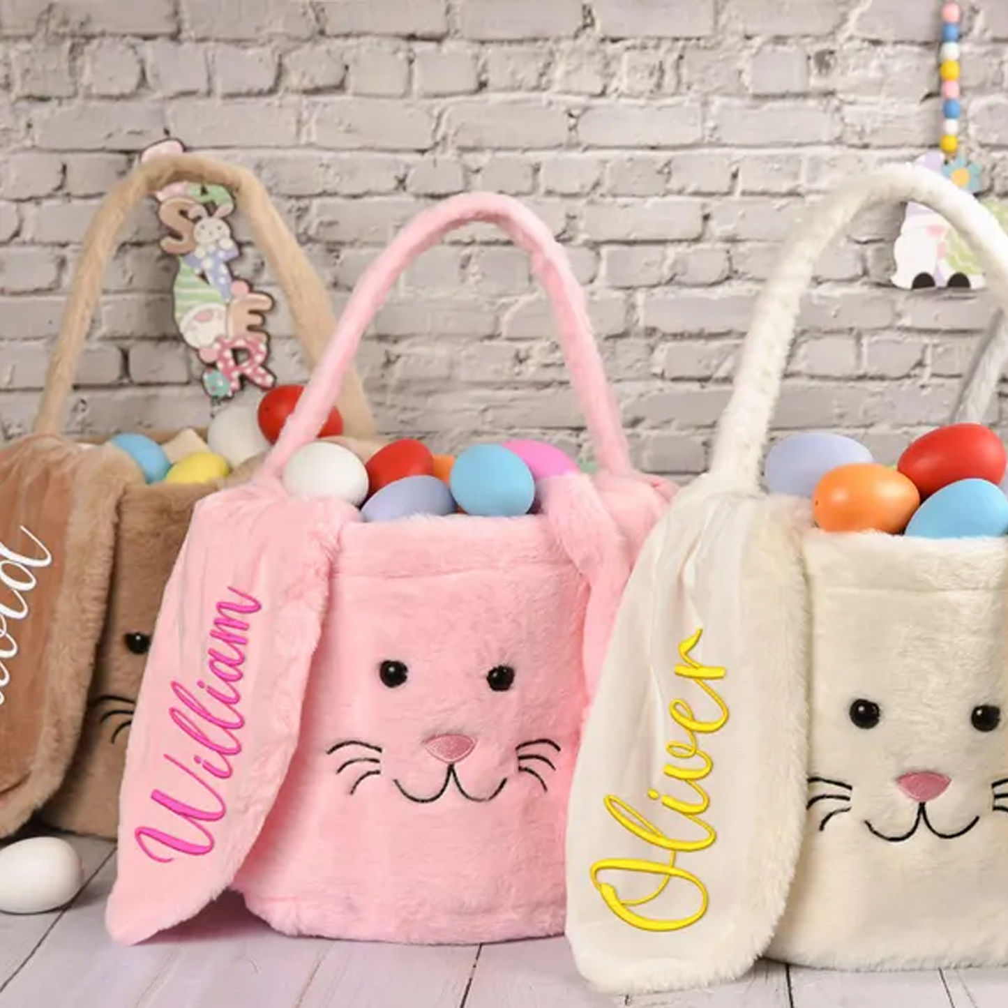 Custom Name Easter Basket | Personalized Embroidered Plush Bunny Basket | Kids Easter Gift 684380