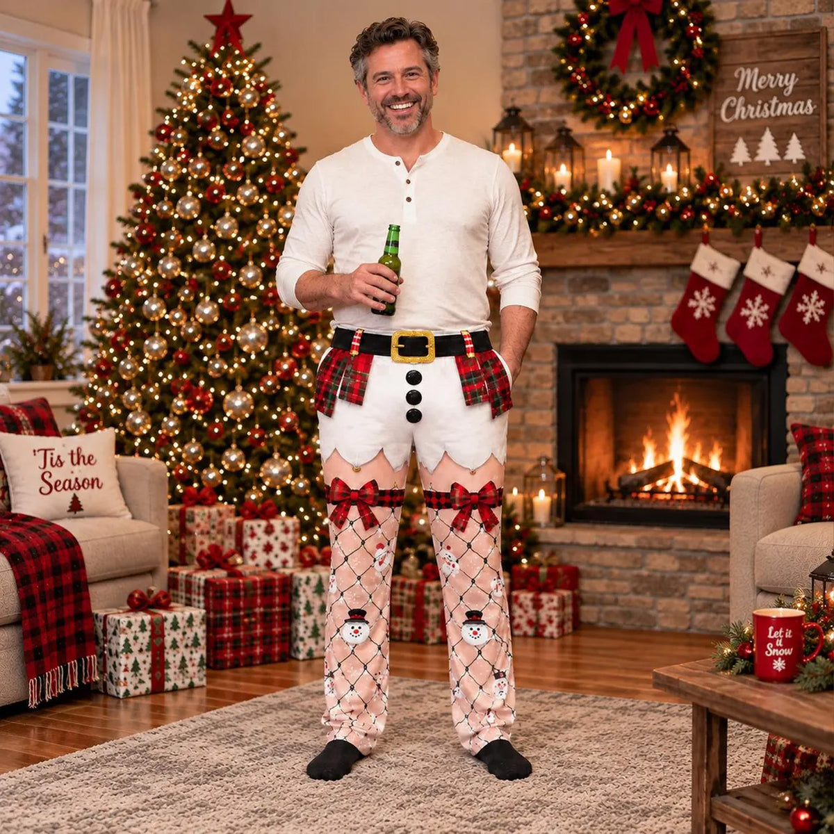 Funny Christmas Pajama Pants for Men, Reindeer Snowman Holiday Lights Lounge Pants, Funny Gift for Him 686590 WFD